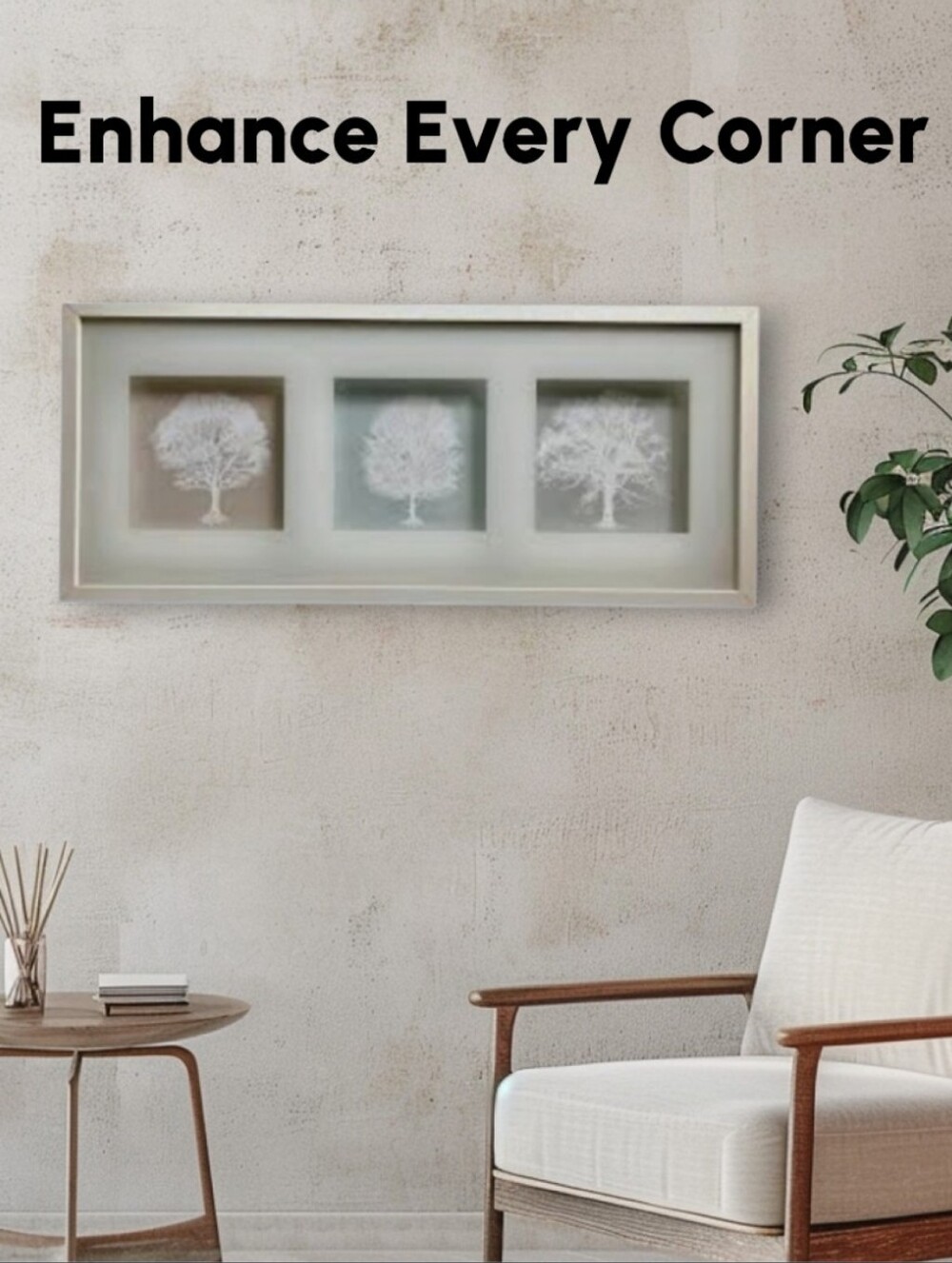 IKEA Erikslund 3D Shadow Box Trees Wood Framed Art Nature White Approx 28"X12"